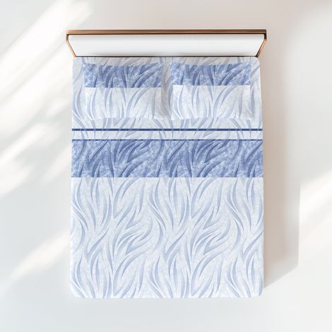 Completo Lenzuola Curve Blu - Design Moderno 100% Cotone Naturale - Traspirante e Lavabile - Made in Italy 1 PIAZZA E MEZZA