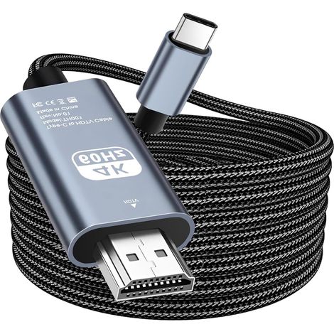 USB C vers HDMI 4K 2M, Câble USB Type C vers HDMI 4K UHD Tressé (Adaptateur Thunderbolt 3/4 Compatible) avec iPhone 16/15 Pro Max, Samsung S25, S24 à S8, Surface, MacBook Pro/Air, iMac, iPad (1/5)