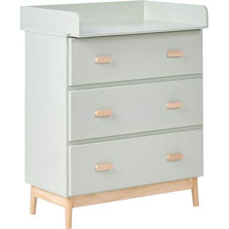 Cómoda cambiador elegante con cajones patas de madera de pino MDF almacenaje habitación infantil verde claro Quilpie