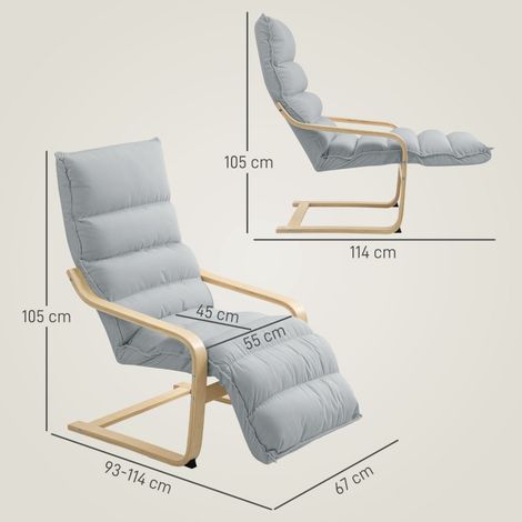 Fauteuil lounge avec repose-pieds réglable,look velours pour salon avec accoudoir,fauteuil inclinable,fauteuil de lecture gris clair