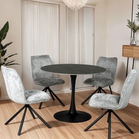 Le Quai Des Affaires – Table à manger ronde en pierre sintérisée noire – Diamètre 100 cm – Pour 4/5 personnes – Hauteur 77 cm – Pied en métal noir - 5personnes (1/4)