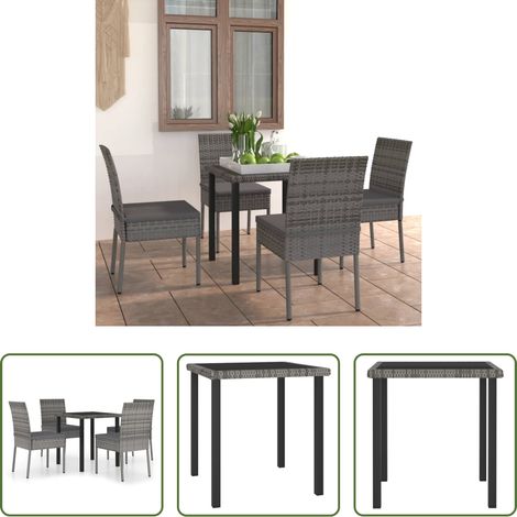 Gartenmöbel - 5-tlg. Garten-Essgruppe Poly Rattan Grau (1/5)