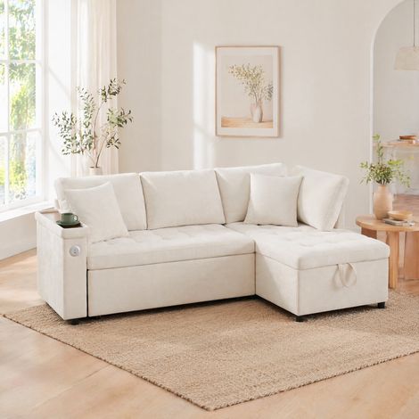 Divano letto angolare destro con contenitore 209 cm OKMYHOME (1/5)