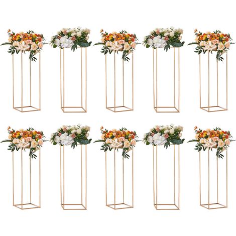 Mophorn 10 unidades de soportes para flores de boda elegantes de 31,5 pulgadas/80 cm, columna de florero de metal y laminado acrílico, estante de exhibición de centro de mesa geométrico dorado para ev