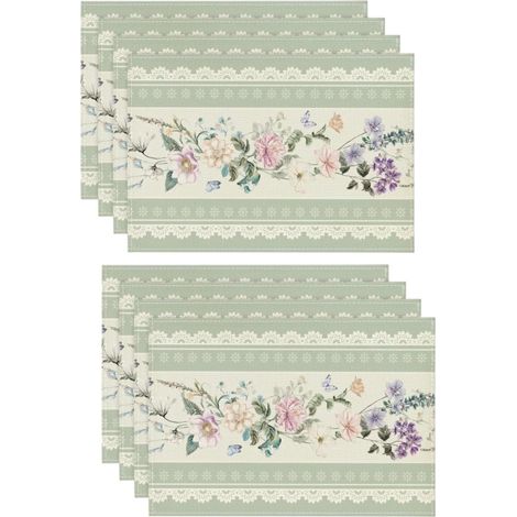 Juego de 8 manteles individuales de poliéster con estampado de encaje floral, color verde, 45 x 30 cm, lavables, resistentes a las manchas, manteles individuales decorativos. (1/5)