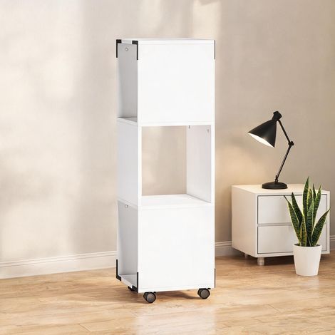 Armoire de bureau blanche avec 3 étagères ouvertes sur roulettes (1/5)