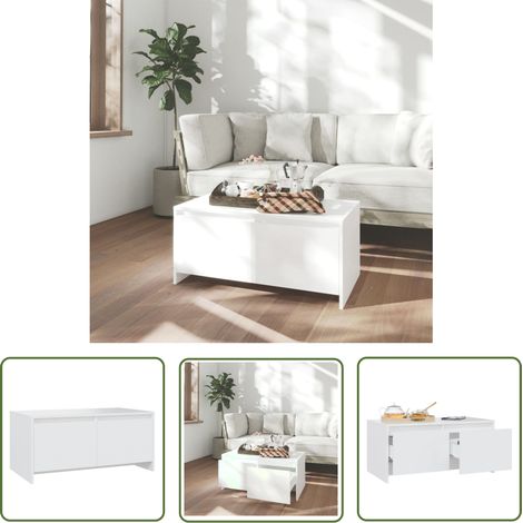 The Living Store Table basse blanc 90x50x41,5 cm bois d'ingénierie - Table Basse Blanche - Meuble Salon - Table D'appoint - Table En Bois D'ingénierie - Mobilier Contemporain (1/5)