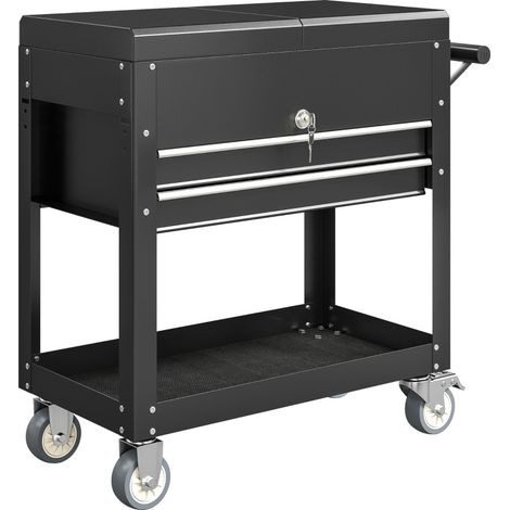 Cantilever d'outils mobile en acier noir avec tiroirs et surface de travail extensible (1/5)