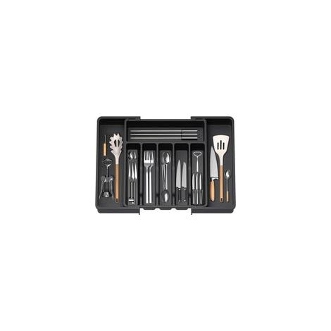 Range Couverts, Plateau d'Ustensiles Extensible pour Tiroir, Organisateur de Tiroir Réglable pour la Cuisine, Rangement Compact en Plastique pour contenir des Cuillères, Fourchettes, Noir
