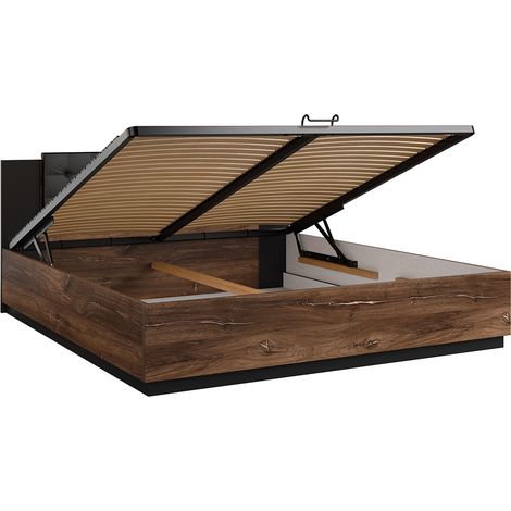 Cama baúl 180x200 somier incluido Alec Madera oscura y Negro