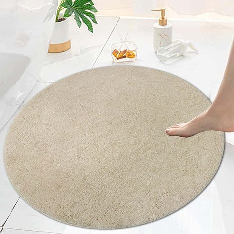 Tapis Salle De Bain Beige AntidéRapant Tapis Lavable en Machine 80x80cm Absorbant Moelleux Rond pour De Salle Bain Toilette (1/5)
