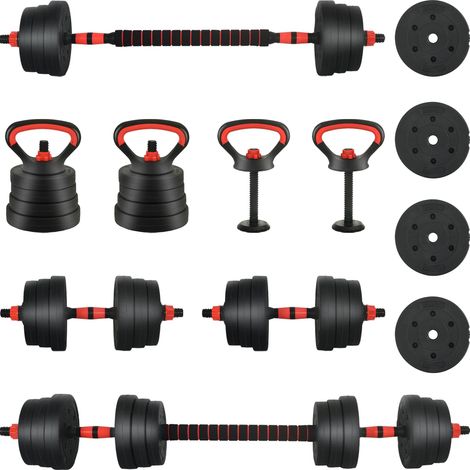 4-in-1 Dumbbell Set 30kg Black and Red vidaXL