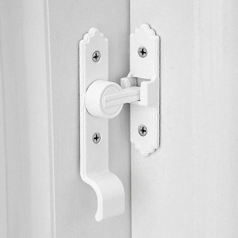 Verrou porte coulissante blanc 90° avec poignée, sécurité renforcée, verrou à bascule pour portes coulissantes de placards et salles de bain (1/5)