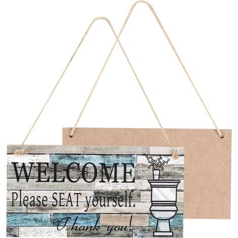 Panneau suspendu déco maison style rétro en bois de noix d'acajou 22.5 x 11 cm avec corde, plaque murale salon salle de bain bienvenue merci (1/5)