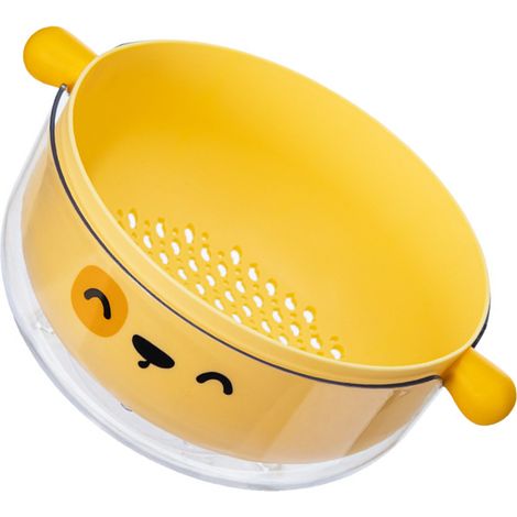 Panier à égoutter double étage jaune grand volume 2 en 1 bassine lavage fruits légumes nettoyage mélange PP TPR PET 22x10.5cm 1 pièce (1/4)