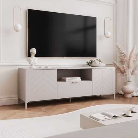Meuble TV 160 cm LORIEN - 159x40x57 cm - 2 portes et tiroir - Cachemire (1/5)