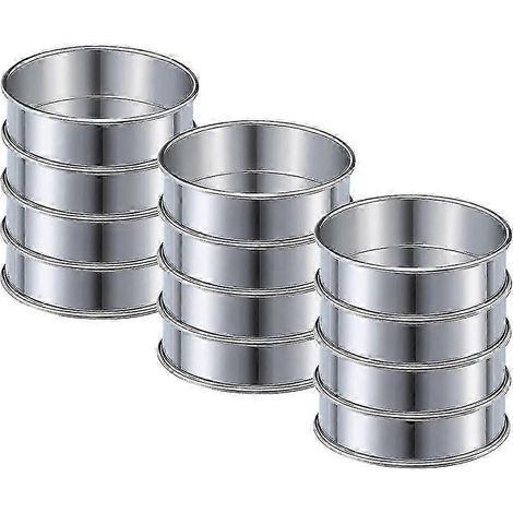 Lot de 12 cercles à pâtisserie ronds en acier inoxydable de 8 cm (3,15 pouces) pour tartes, muffins et crumpets (1/4)