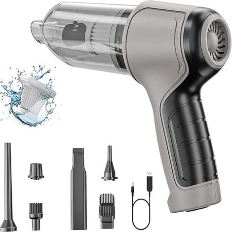 3-in-1 Tragbarer Akku-Autostaubsauger, USB-Ladefunktion, 120 W/12.000 Pa, Nass- und Trockensauger, Multifunktions-Gebläse und Staubsauger für Auto, Büro und Zuhause (Grau)