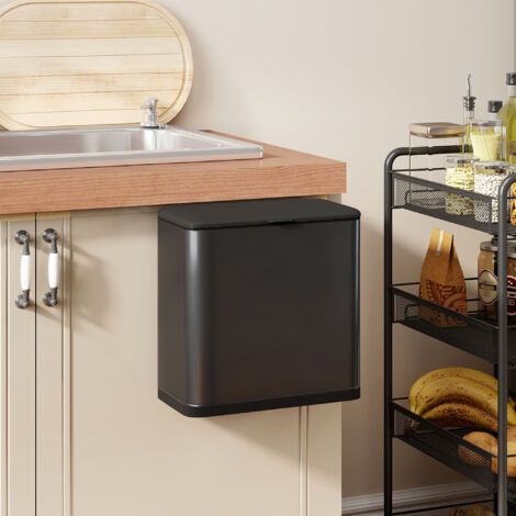 Poubelle 8L, sur pied ou murale, en acier inoxydable, noire (1/4)
