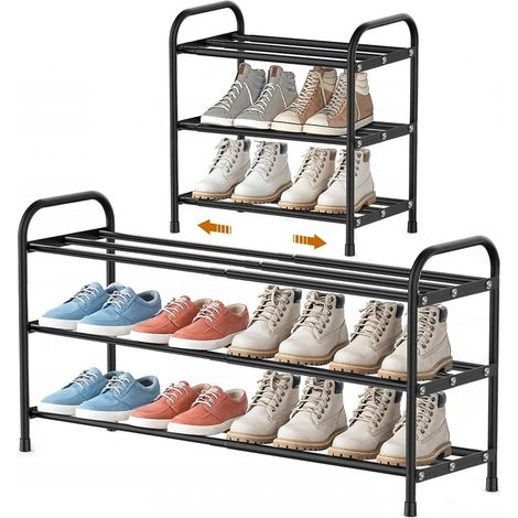 Porte-Chaussures Extensible 3 Étagères Réglables en Métal Noir - Étagère Chaussures Gain de Place (1/5)