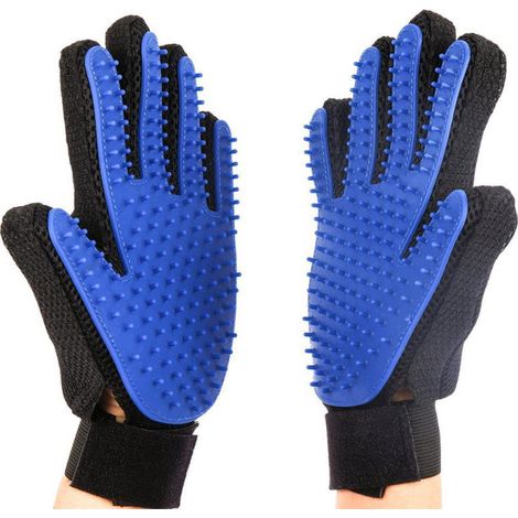 Guantes depilatorios para mascotas - Cepillos suaves para perros, gatos y caballos de pelo largo y corto - 1 par (azul)
