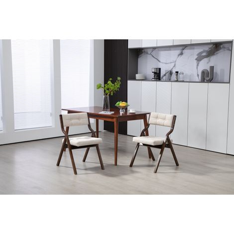 Sedie pieghevoli da pranzo in legno, 2 pezzi, color crema, con cuscino imbottito e design salvaspazio,61x48x77cm (1/5)