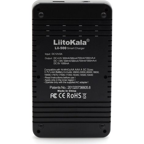 LiitoKala Lii-500 Kit de chargeur de batterie Intelligent à 4 emplacements pour écran LCD Rechargeable Li-ion 3.7 V et 1.2 V Ni-MH (1/5)