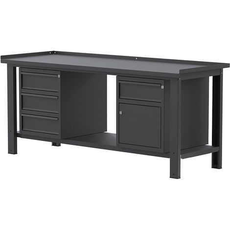 Banco lavoro SOGI X3N121A - 2 m - piano in acciaio - 3 cassetti + armadio con anta e cassetto (1/4)