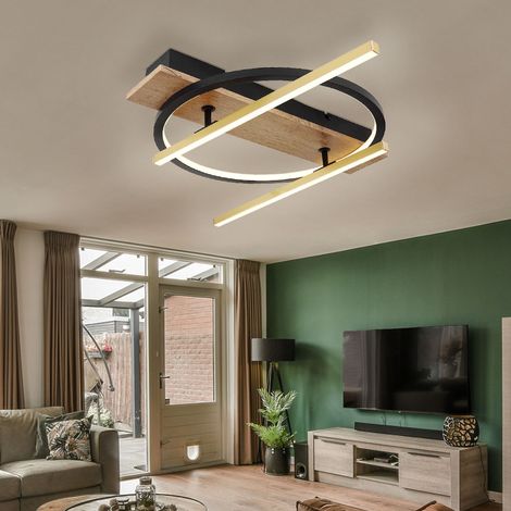Deckenleuchte Holz Designleuchte messing schwarz Deckenlampe Modern schwenkbar, Alu Metall, LED 32W 1300Lm warmweiß, LxBxH 44x9x40 cm