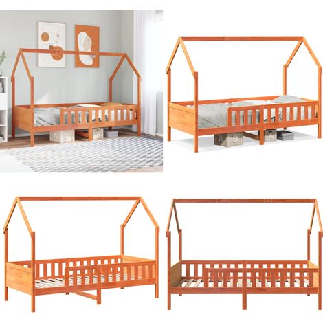 Cama con forma de casa de niños madera maciza marrón 80x200 cm - Cama de casa - Cama para niños