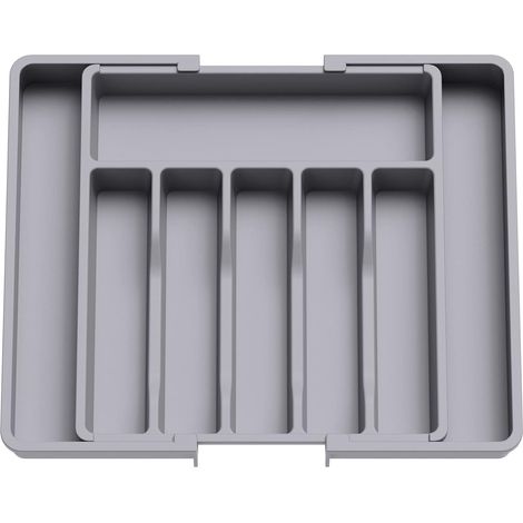 Cutlery Tray-Grey, Expandable Utensil Tray for Drawer, Adjustable Drawer Organizer for Kitchen, Compact Plastic Storage for Holding Spoons, Forks (1/5)