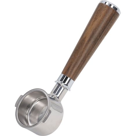 Porte-filtre 51 mm à 2 oreilles, sans fond, en acier inoxydable, pour cafetière Delonghi ECO310, finition palissandre noir. (1/5)