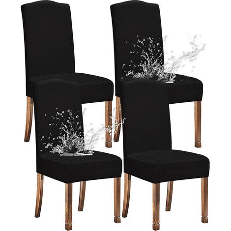 Housses de chaise de salle à manger jacquard extensibles imperméables lot de 4 noir (1/5)