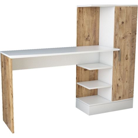 Bureau combiné bicolore blanc et effet bois 152 cm - Elyra