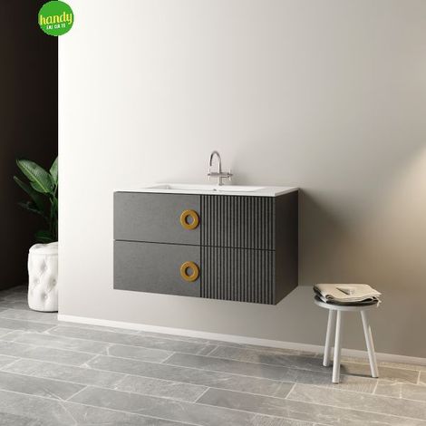Mobile bagno sospeso senza specchio modello sole 90cm base sospesa -lavabo - stone grey -specchio escluso MOBO
