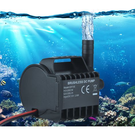 Elektrische Tauchpumpe QR70E/QR75E, 12 V, 330 l/h, 2 m, schwarzes ABS, für Aquarien und Springbrunnen (1/5)