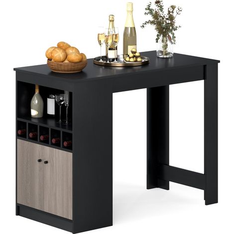 COSTWAY Tavolo da Pranzo 120 x 60 x 91,5 cm, Tavolo Cucina Salvaspazio con Scomparti, Armadietto e Ripiano Regolabile, Scrivania Moderno per Sala da Pranzo e Soggiorno, Nero (1/5)