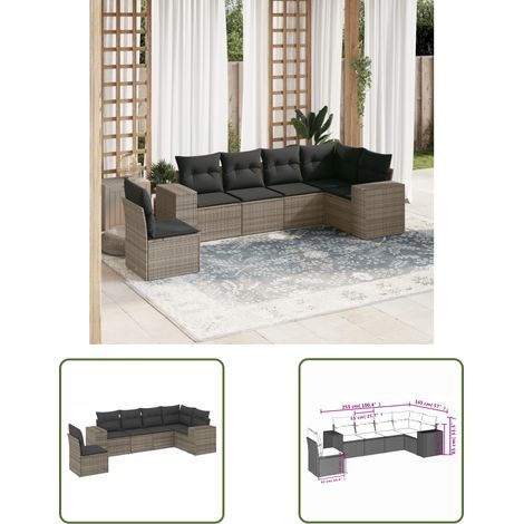 The Living Store 6-tlg. Garten-Sofagarnitur mit Kissen Grau Poly Rattan - Gartensofas - Outdoor Möbel - Lounge Set - Rattan Gartenmöbel - Gartenlounge (1/3)