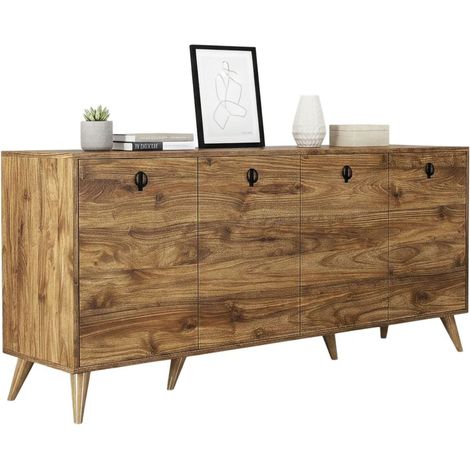 Credenza Ernie, Madia 2 Ripiani, Apertura Battente, 4 Ante, 180x45x80h cm Marrone Noce