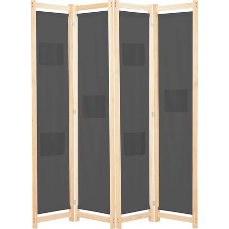 Cloison de séparation 4 panneaux-Paravent-Séparateur de pièce Gris 160x170x4 cm Tissu (1/5)