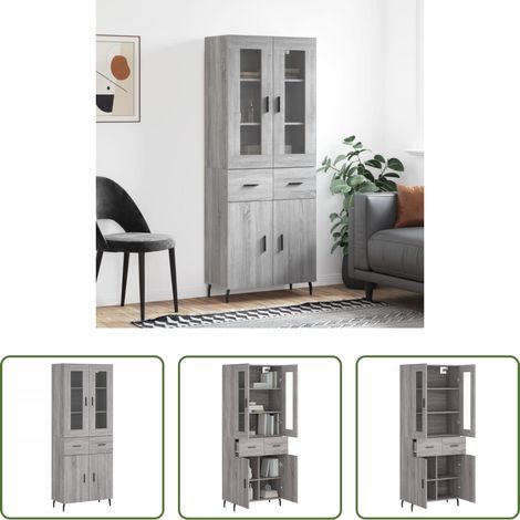 Schrank - Highboard Grau Sonoma 69,5x34x180 cm Holzwerkstoff (1/5)