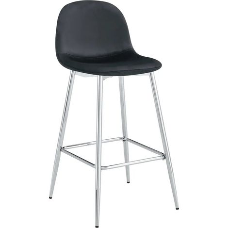 Lot 2 Tabourets de Bar Scandinave Velours Noir Pieds Chrome