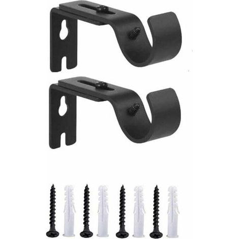 Lot de 2 supports muraux réglables pour tringle à rideaux en métal robuste Longueur réglable de 3 à 12 cm Noir (1/5)