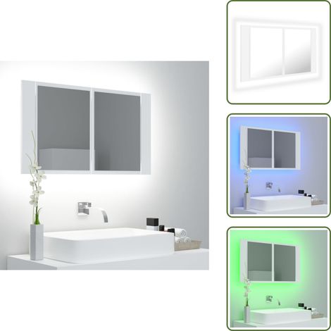 The Living Store Armario espejo de baño con luz LED acrílico blanco 80x12x45 cm - Espejo con luz LED