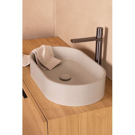 Vasque ovale 60x35x12 MABEL en béton minéral BASS cappuccino (1/5)