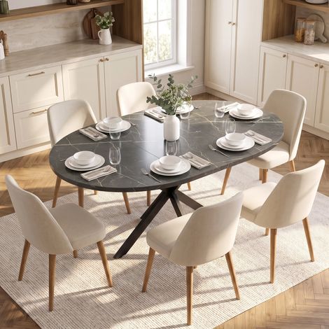 Table de salle à manger extensible pour 4 à 6 personnes, table de cuisine de style industriel avec pieds en forme d'araignée, noire (1/4)