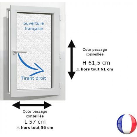 Fenêtre PVC blanc 1 vantail hors tout H 61 x L 56 cm ouverture française verre brouillé pour pose rénovation - tirant droit