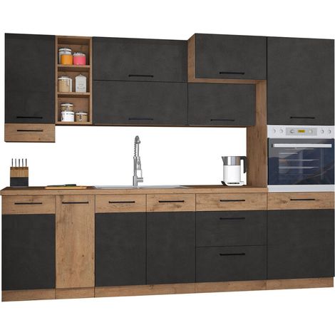 Cuisine complète modulaire Wood Grey 136 , 270x57cm, MDF, Stratifié (1/5)