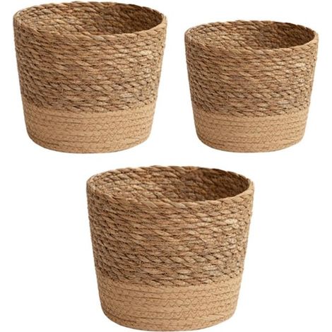 Juego de macetas tejidas - Macetas de junco marino - Decoración para plantas - Capa impermeable incorporada - 3 tamaños - Natural (1/5)
