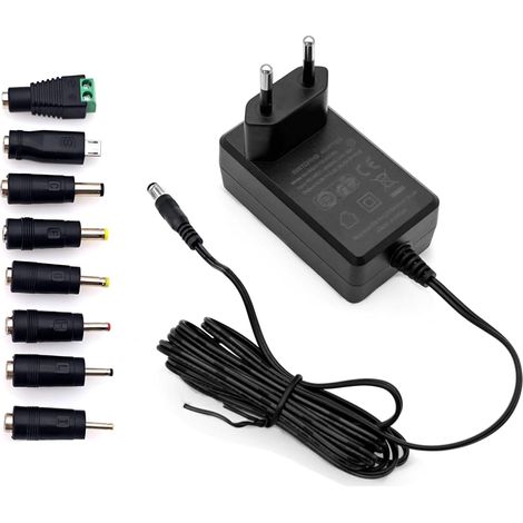 Alimentation 12 Volt 2 A, Adaptateur 12 V 2 A, AC 220 V vers DC 12V, Sortie 500 mA 1000 mA 1500 mA 2000 mA, Remplacement pour Chargeur Mural avec 8 adaptateurs de Prise DC (1/5)